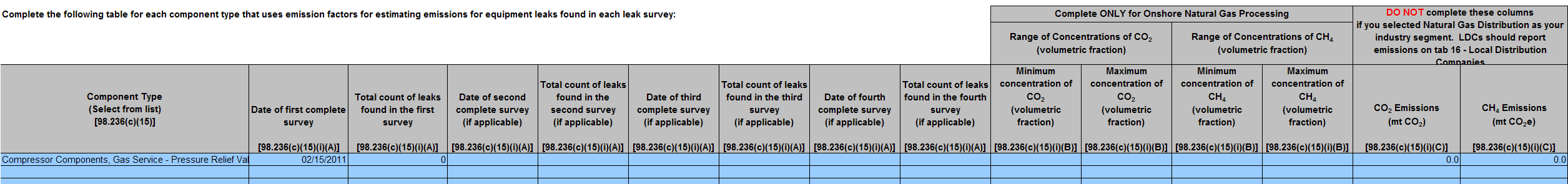 Image of reporting requirement for Prior Year - Other Emissions from Equipment Leaks Estimated Using Emission Factors